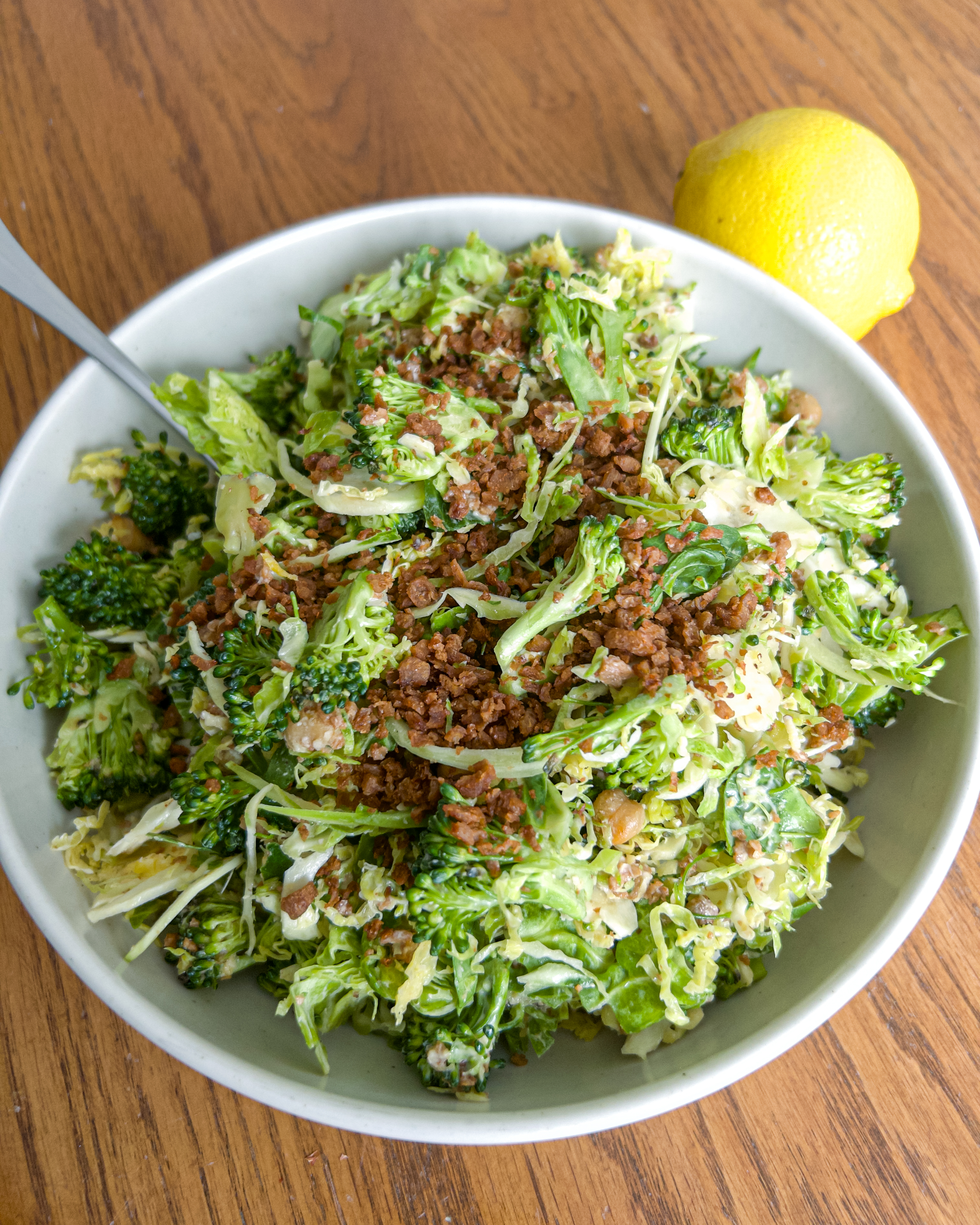 Crunchy Vegan Broccoli & Brussels Sprout Caesar Salad